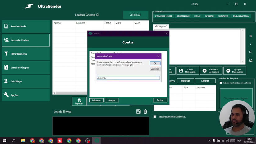 3- Como adicionar contas na ferramenta Ultrasender - TUTORIAL